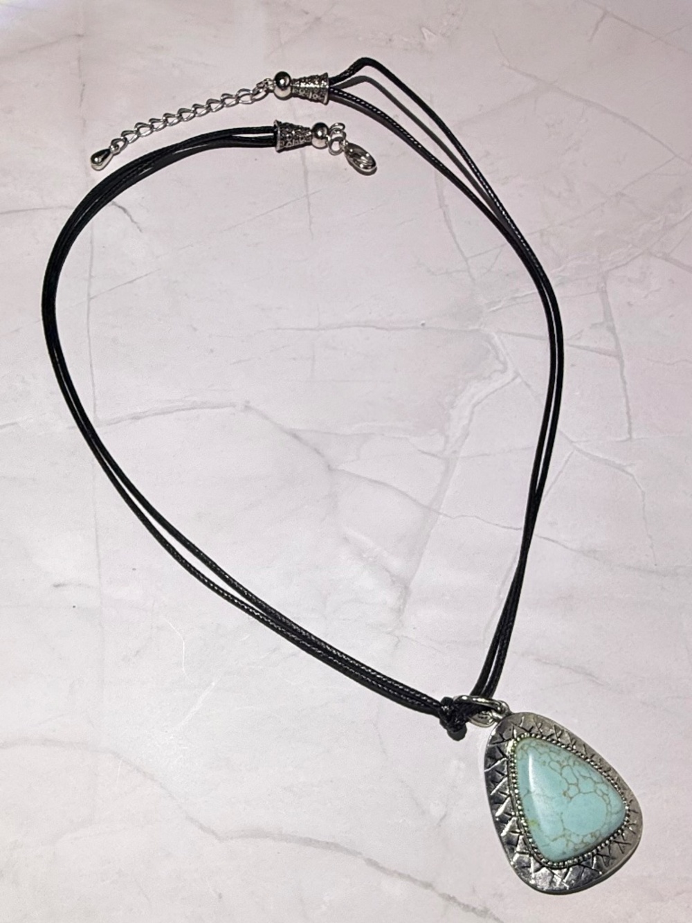 Boho Turquoise Pendant with Leather Cord Necklace